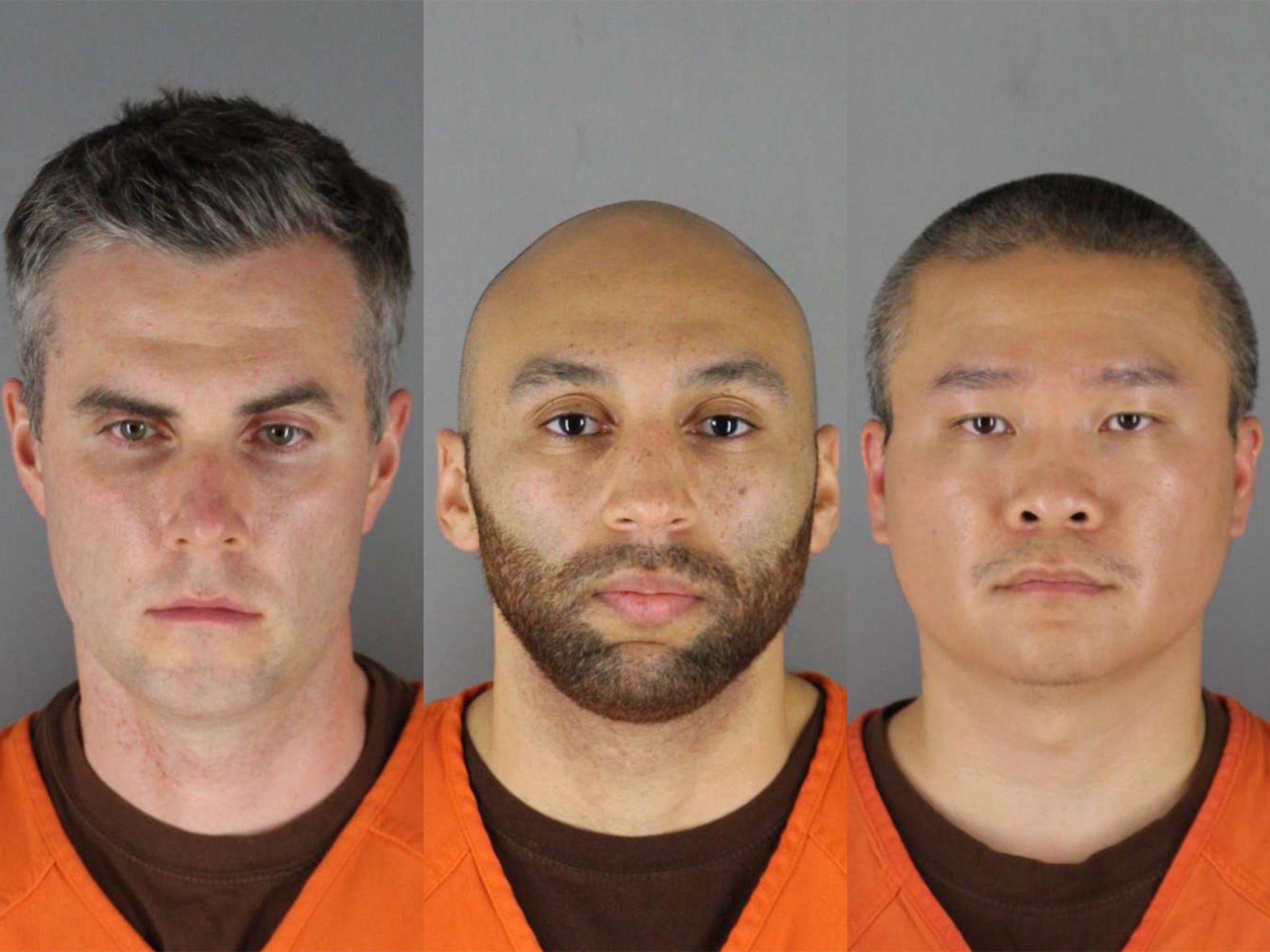 <p>Former Minneapolis police officers (from left) Thomas Lane, J Alexander Keung and Tou Thao will face trial in August for their role in aiding and abetting Derek Chauvin in the murder of George Floyd</p>