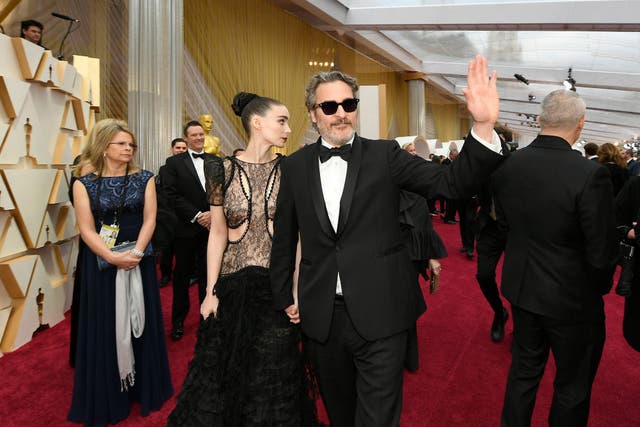 <p>Rooney Mara and Joaquin Phoenix at the 92nd Annual Academy Awards in February last year</p>