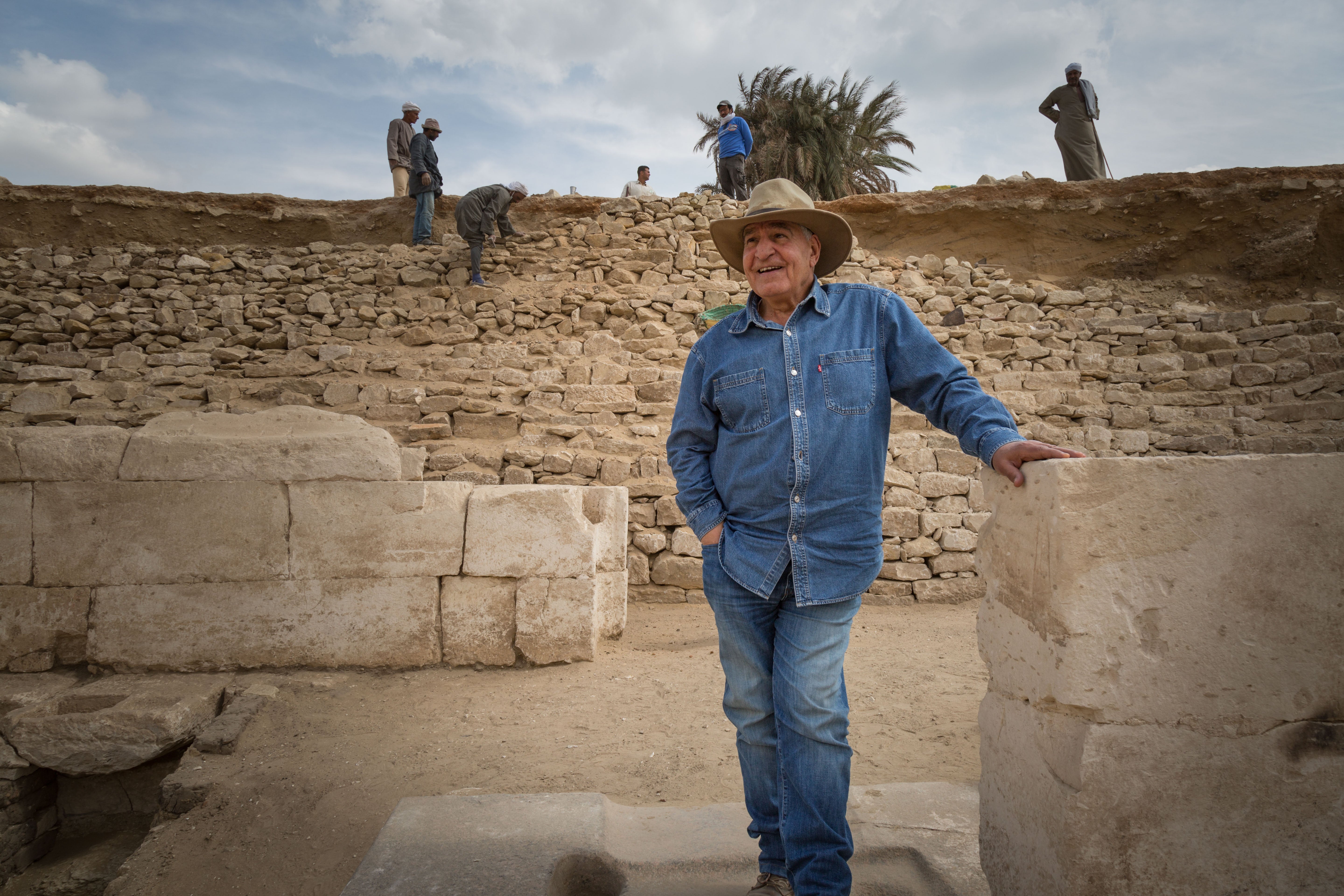 Zahi Hawass at the site where he and his team discovered evidence of Queen Neit
