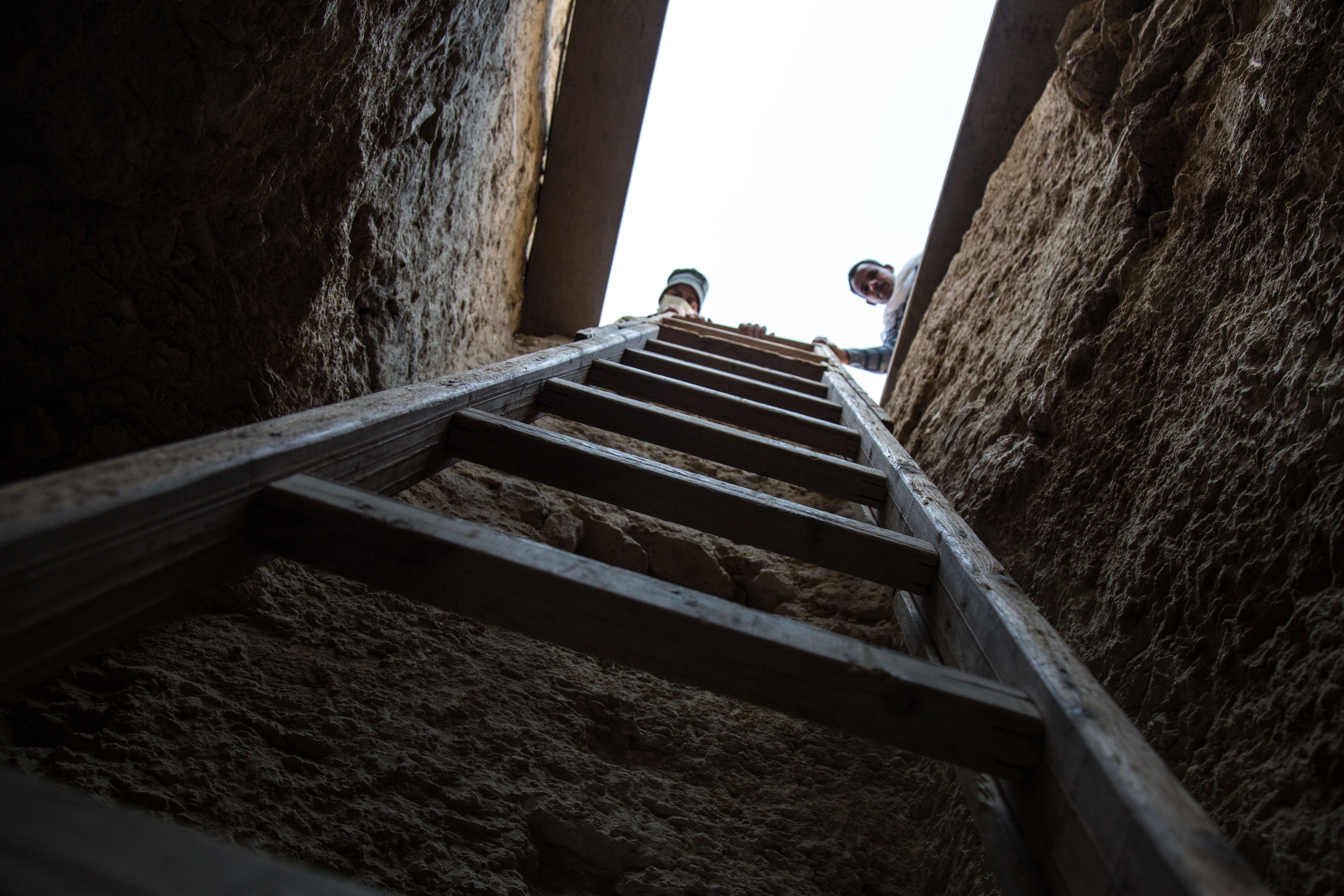 The view up the shaft that led to the newly discovered sarcophagi