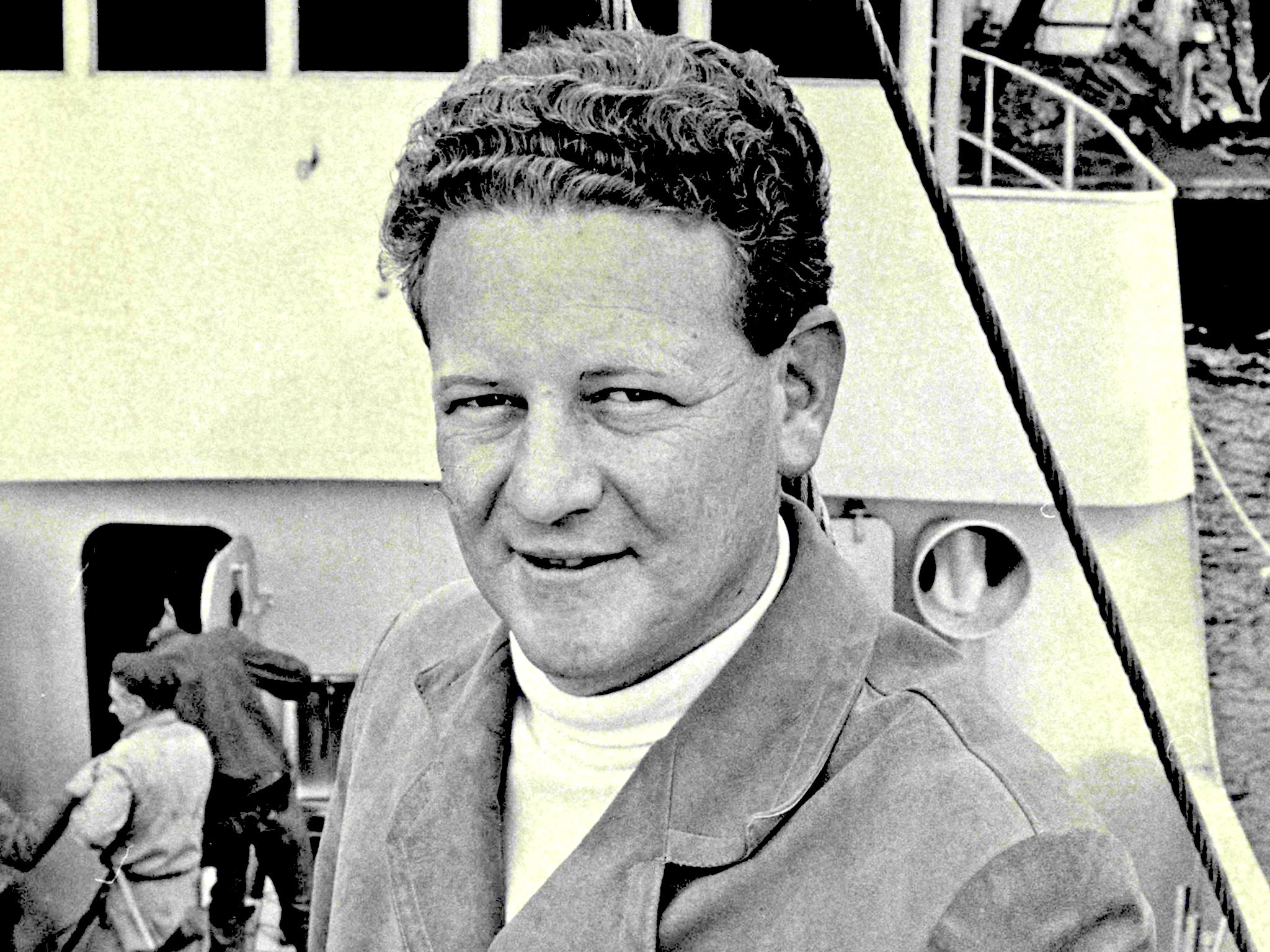 Warner aboard his fishing boat in 1967