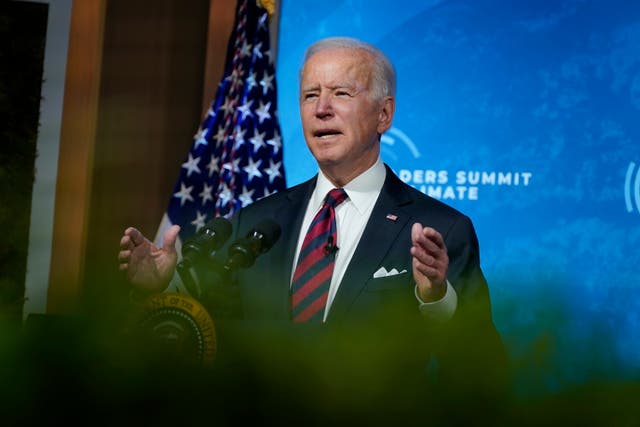 President Joe Biden speaks to the virtual Leaders Summit on Climate, from the East Room of the White House, Thursday, April 22, 2021, in Washington.