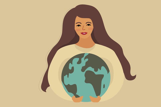 illustration of woman holding planet