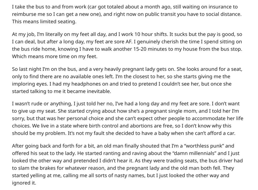 Man Explains Why He Refused To Give Pregnant Woman His Seat On The Bus Indy100
