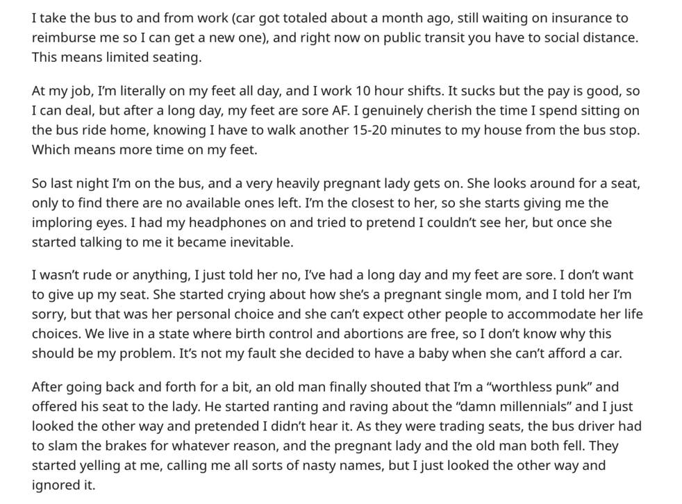 Man Explains Why He Refused To Give Pregnant Woman His Seat On The Bus Indy100 Man Explains Why He Refused To Give Pregnant Woman His Seat On The Bus Indy100