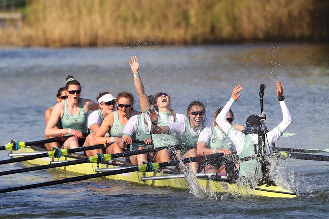 Cambridge celebrate winning the 2021 Women’s Boat Race
