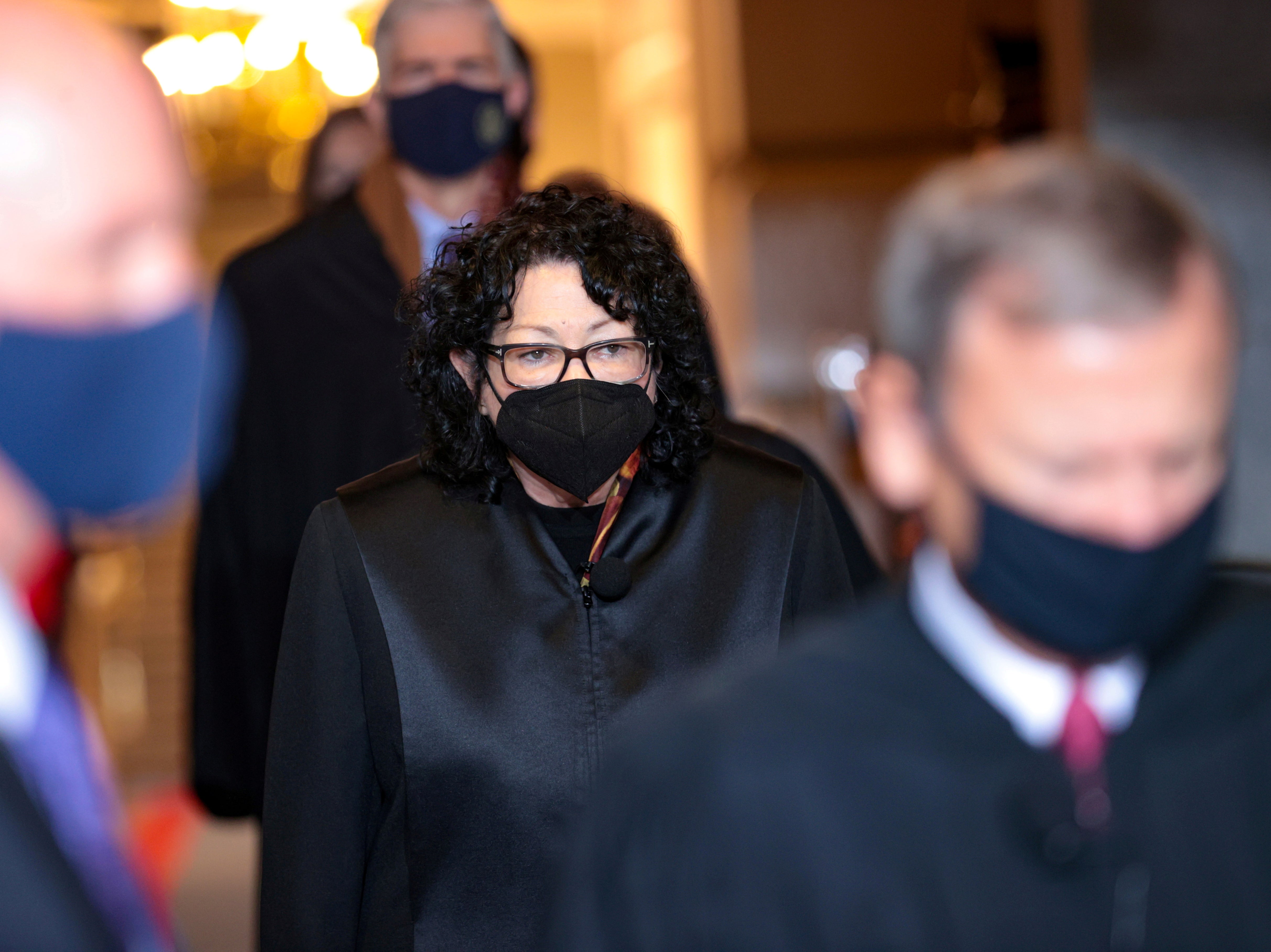 <p> Supreme Court Justice Sonia Sotomayor arrives at the 59th Presidential Inauguration in Washington, DC, on 20 January 2021</p>