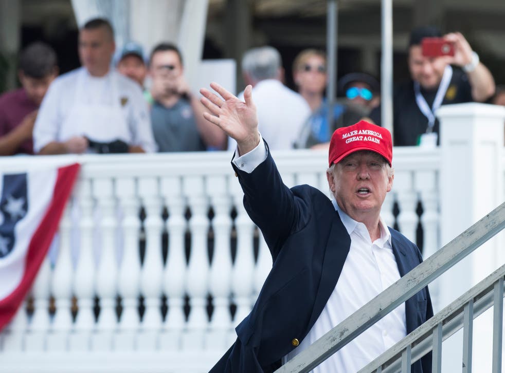 <p>Former president Donald Trump may relocate from Florida to his New Jersey golf club during hurricane season. Pictured at the club in 2017 during the 72nd US Women’s Open Golf Championship.</p>