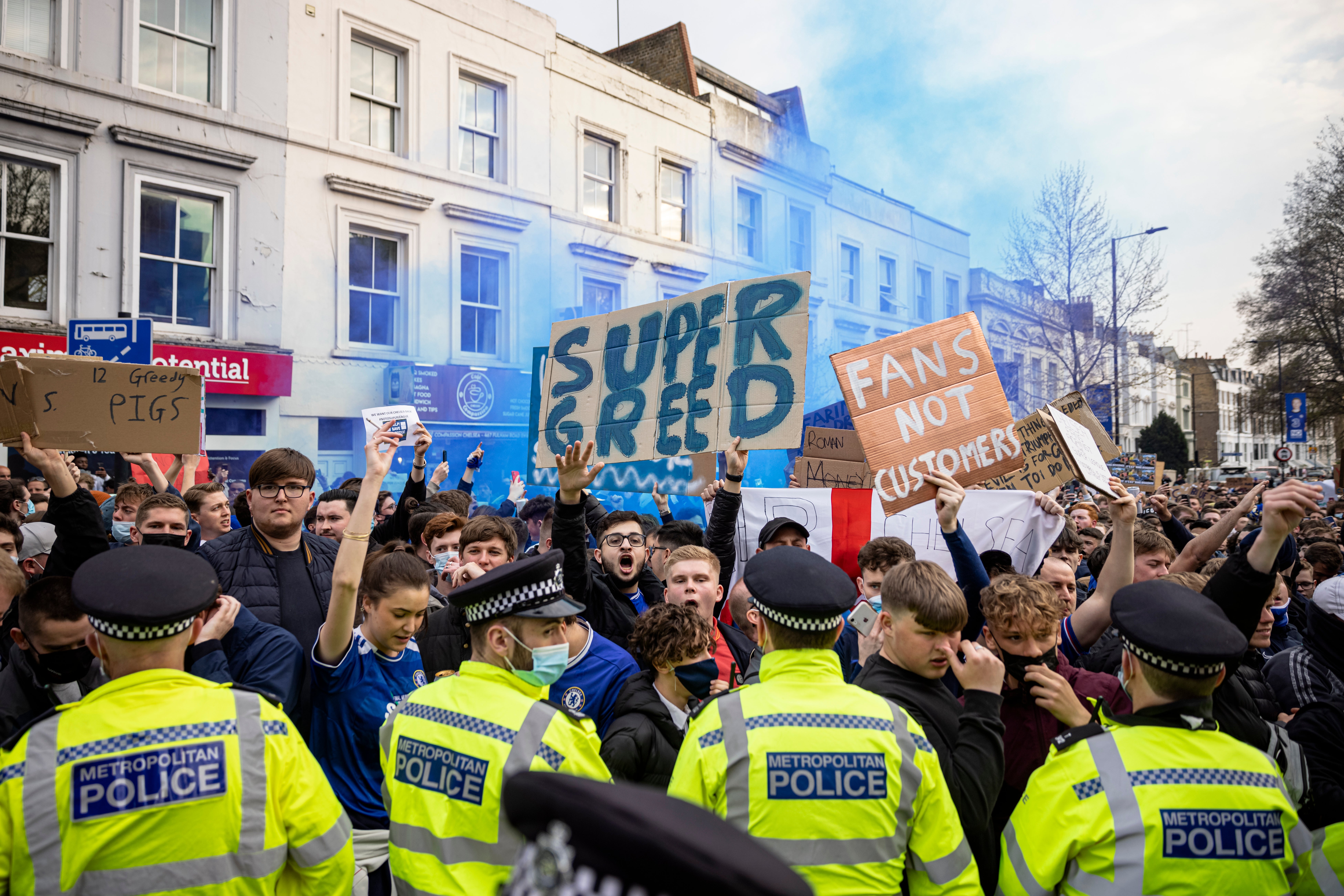 Chelsea supporters protested their club’s involvement in the Super League