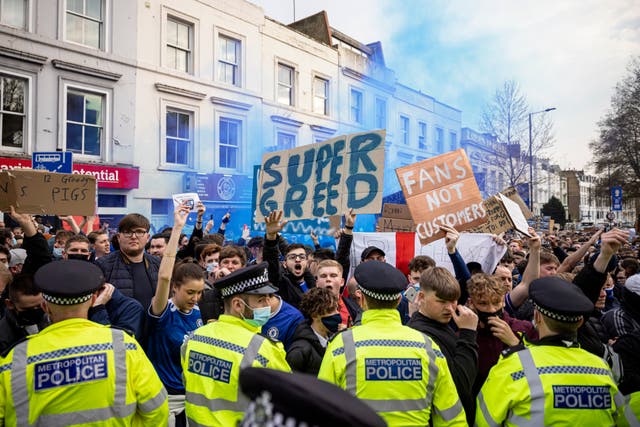 <p>The protest outside Stamford Bridge were an example of fan power in action</p>