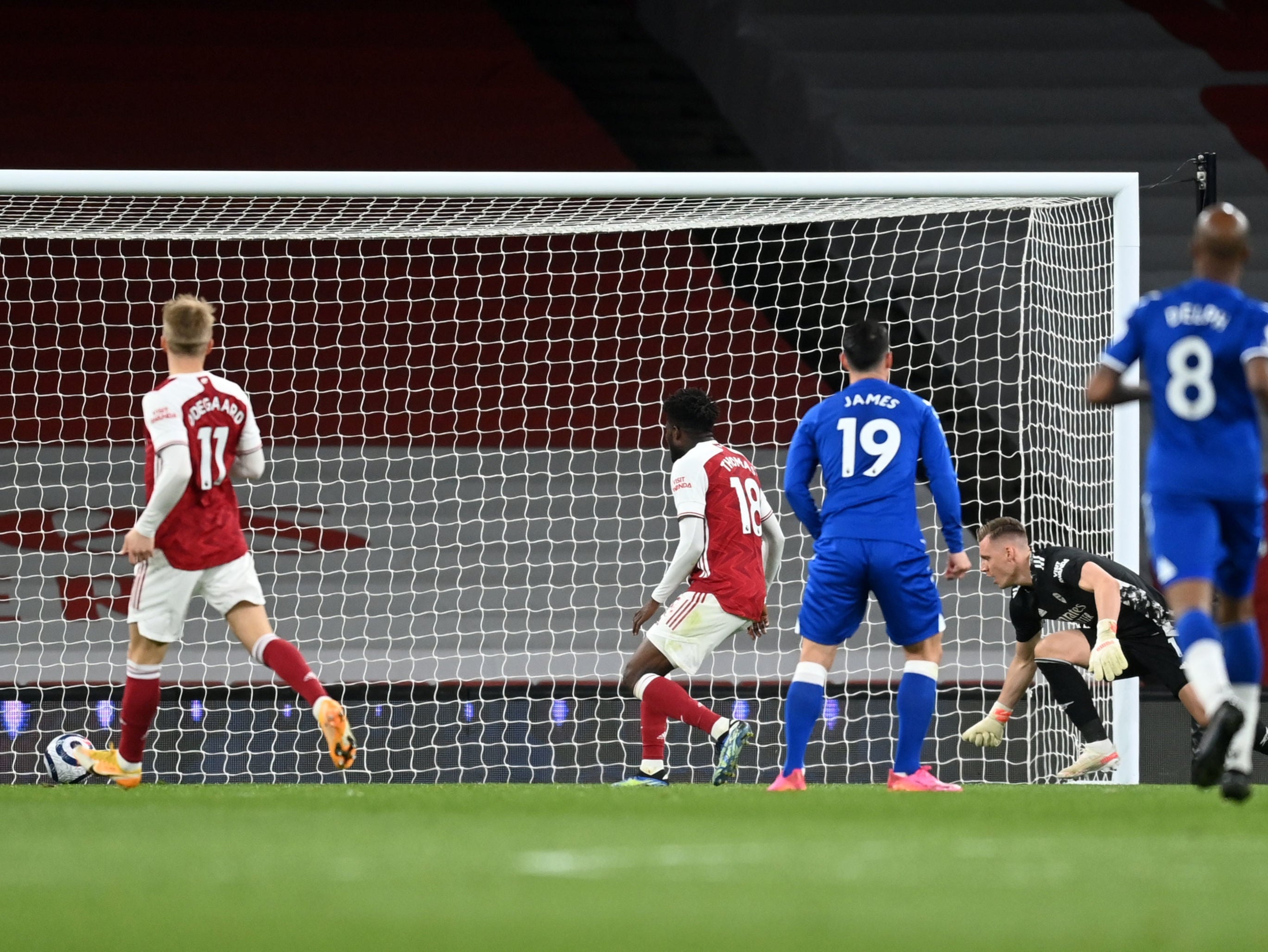 Bernd Leno, right, watches his own goal cross the line