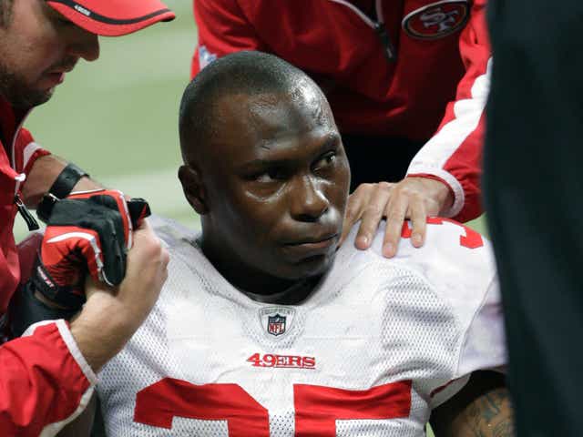 <p>San Francisco 49ers cornerback Phillip Adams is attended to after injuring his left leg during the third quarter of an NFL football game against the St Louis Rams, in St Louis</p>