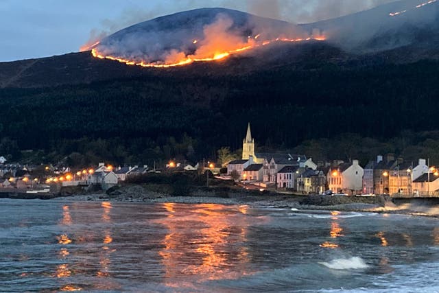 A huge gorse fire spreads across the Mourne Mountains in Co Down