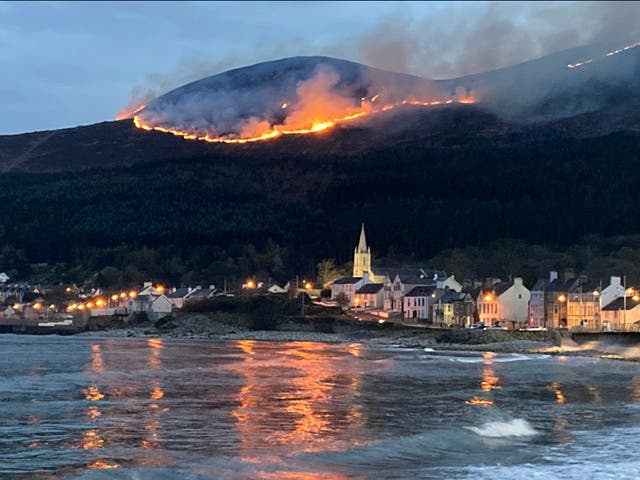 A huge gorse fire spreads across the Mourne Mountains in Co Down