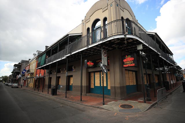 A view of empty Bourbon street in the French Quarter amid the coronavirus (COVID-19) pandemic on March 27, 2020 in New Orleans, Louisiana.