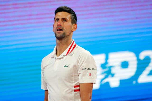 Novak Djokovic reacts during the Serbia Open semi-final against Aslan Karatsev