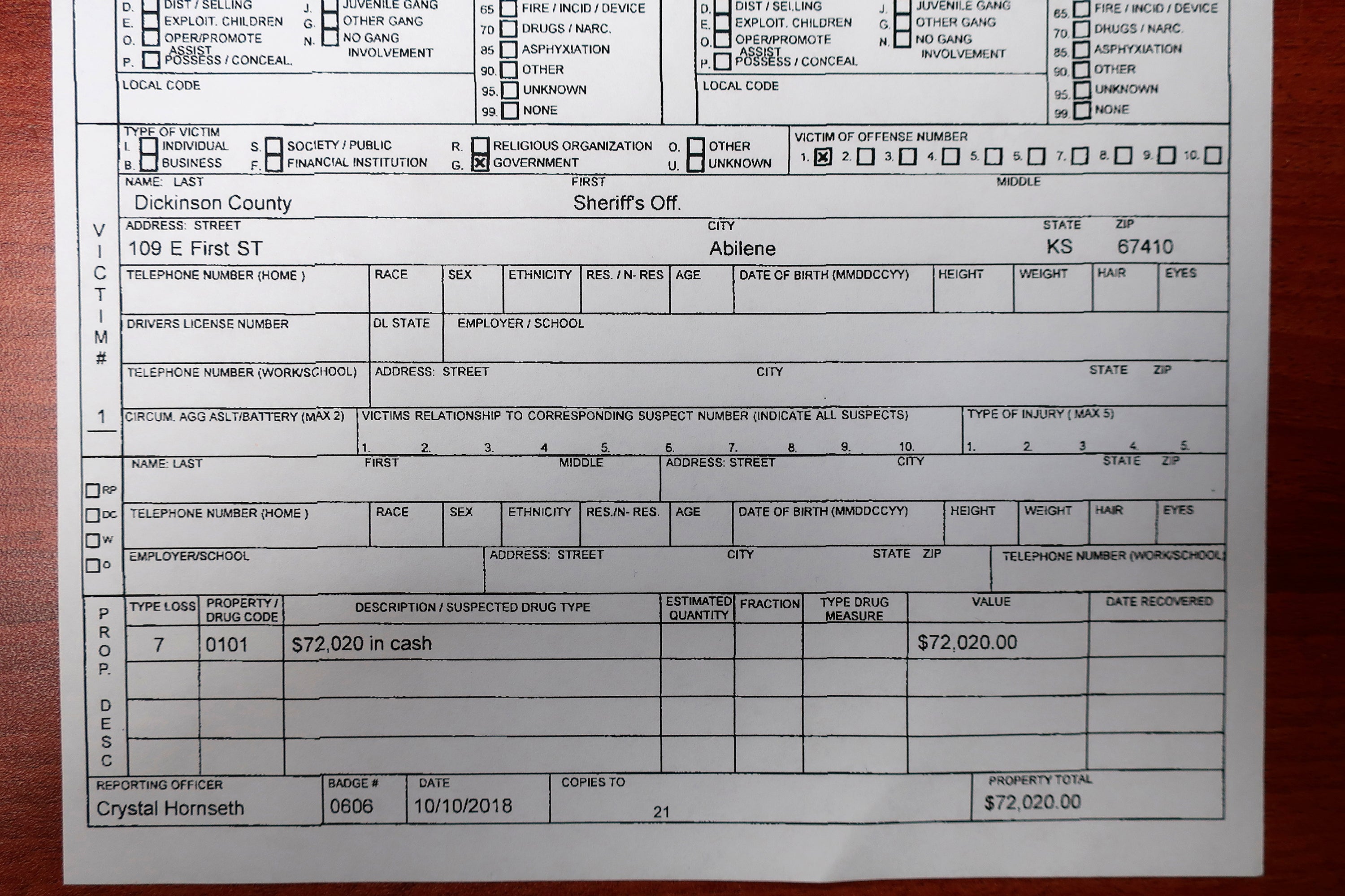 Kansas Sheriff's Office Missing Money