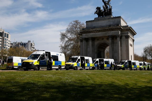 Eight officers were injured in anti-lockdown protests in central London on Saturday