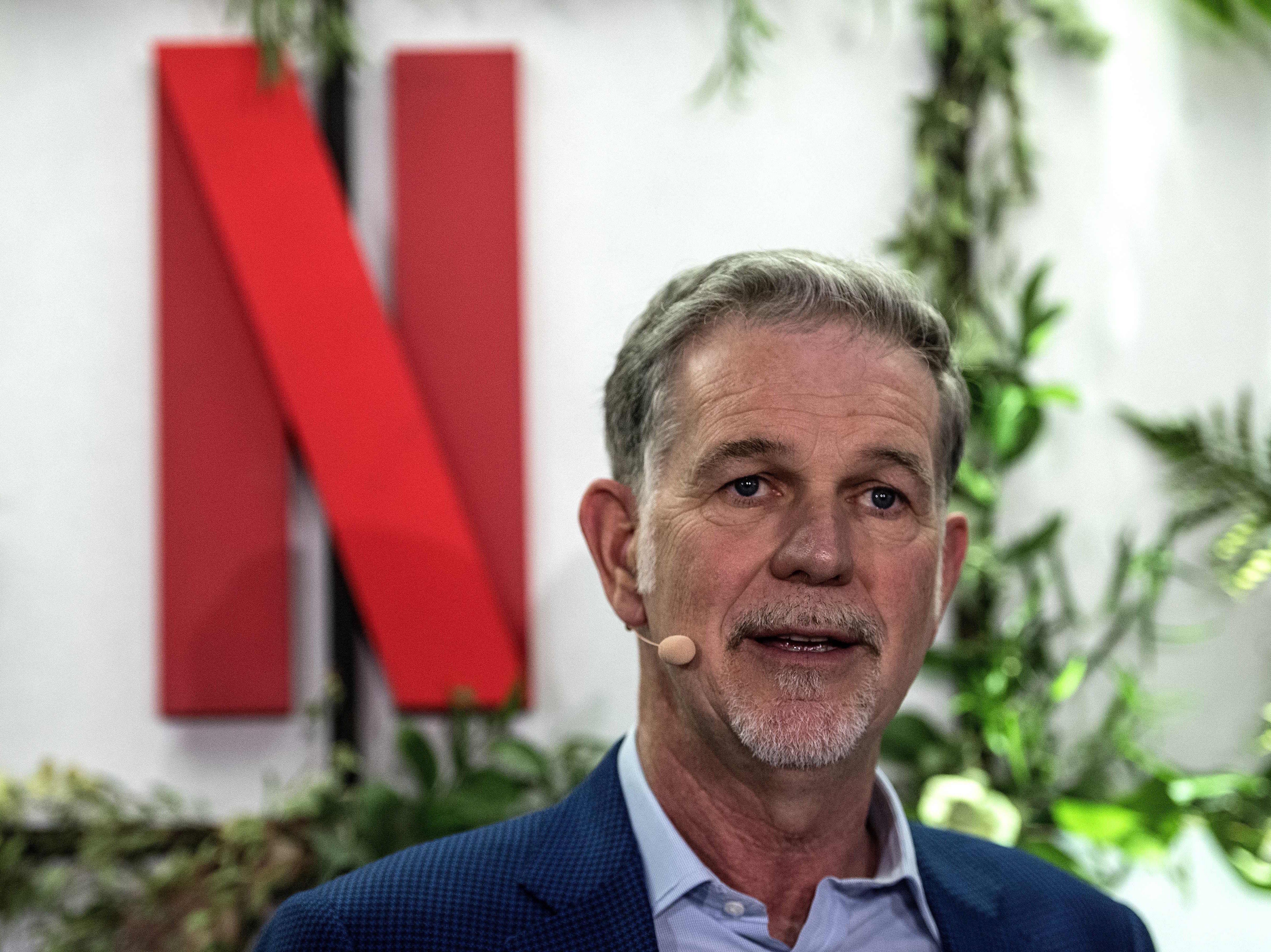 Co-founder and director of Netflix Reed Hastings delivers a speech as he inaugurates the new offices of Netflix France, in Paris on 17 January, 2020