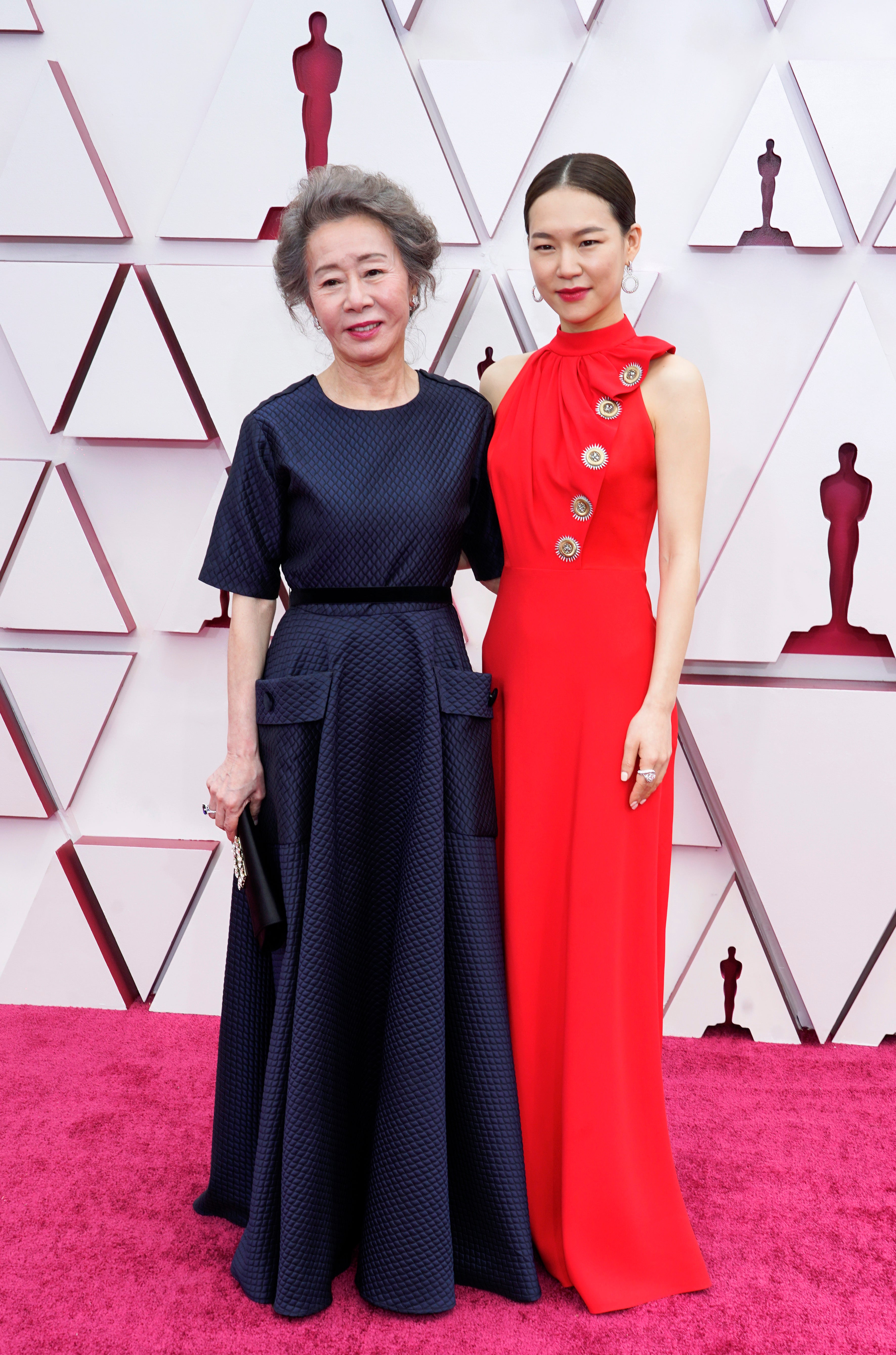 Yuh-jung Youn wearing Marmar Halim and Han Ye-ri in Louis Vuitton on the Oscars red carpet