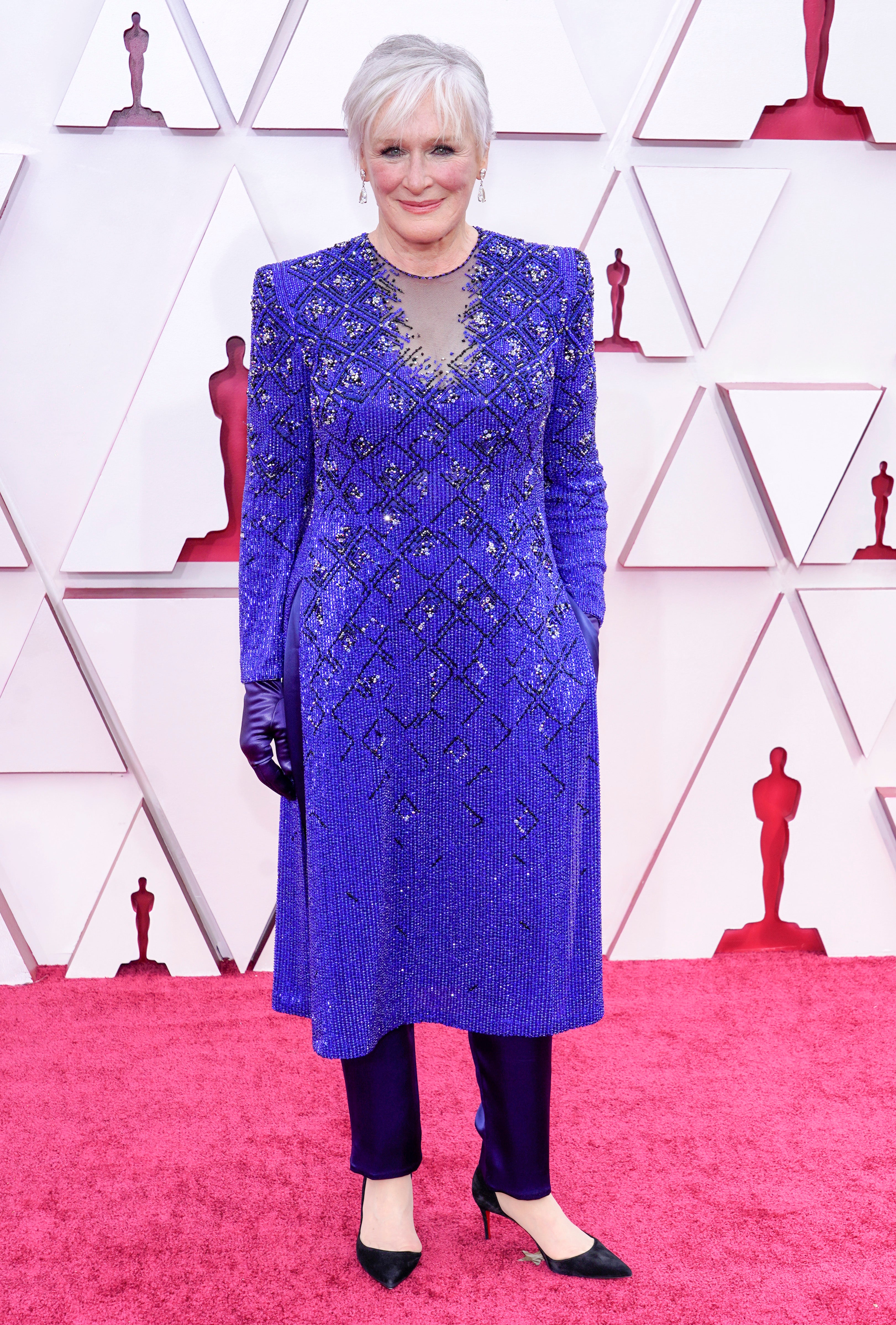 Glenn Close on the 2021 Oscars red carpet wearing Armani Prive