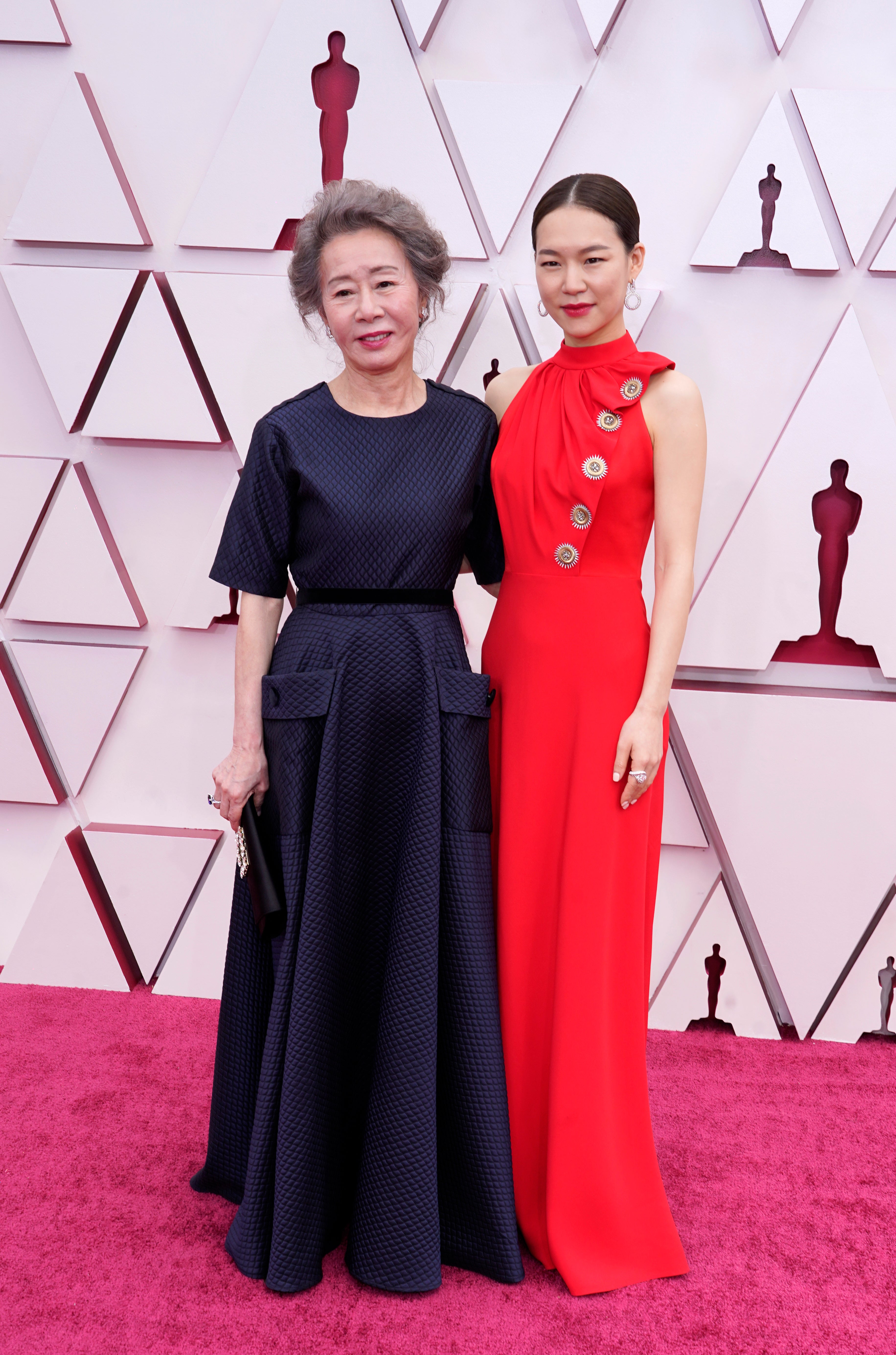 Youn Yuh-jung, left, and Han Ye-ri at the 93rd Academy Awards
