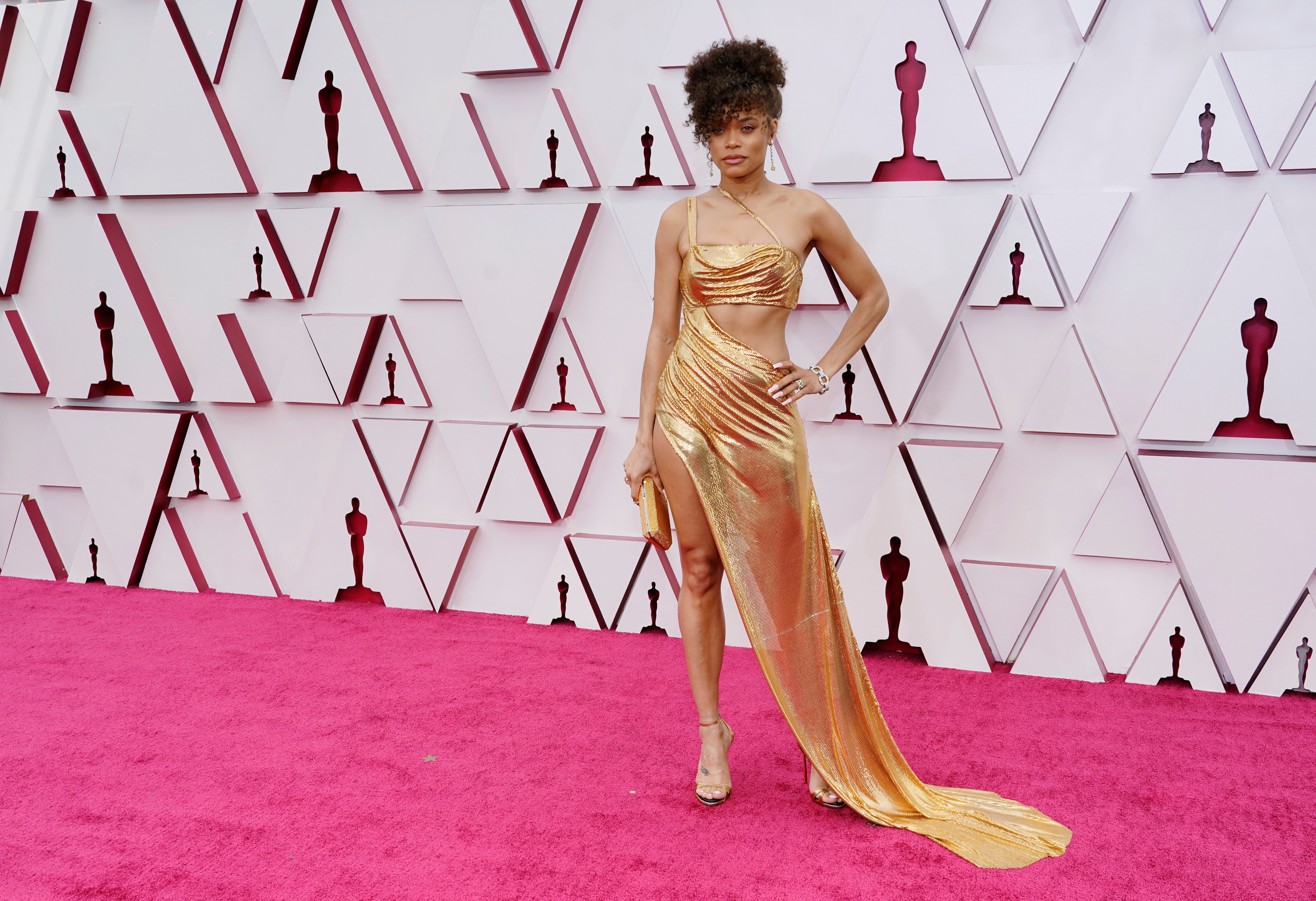 Andra Day on the red carpet wearing Vera Wang