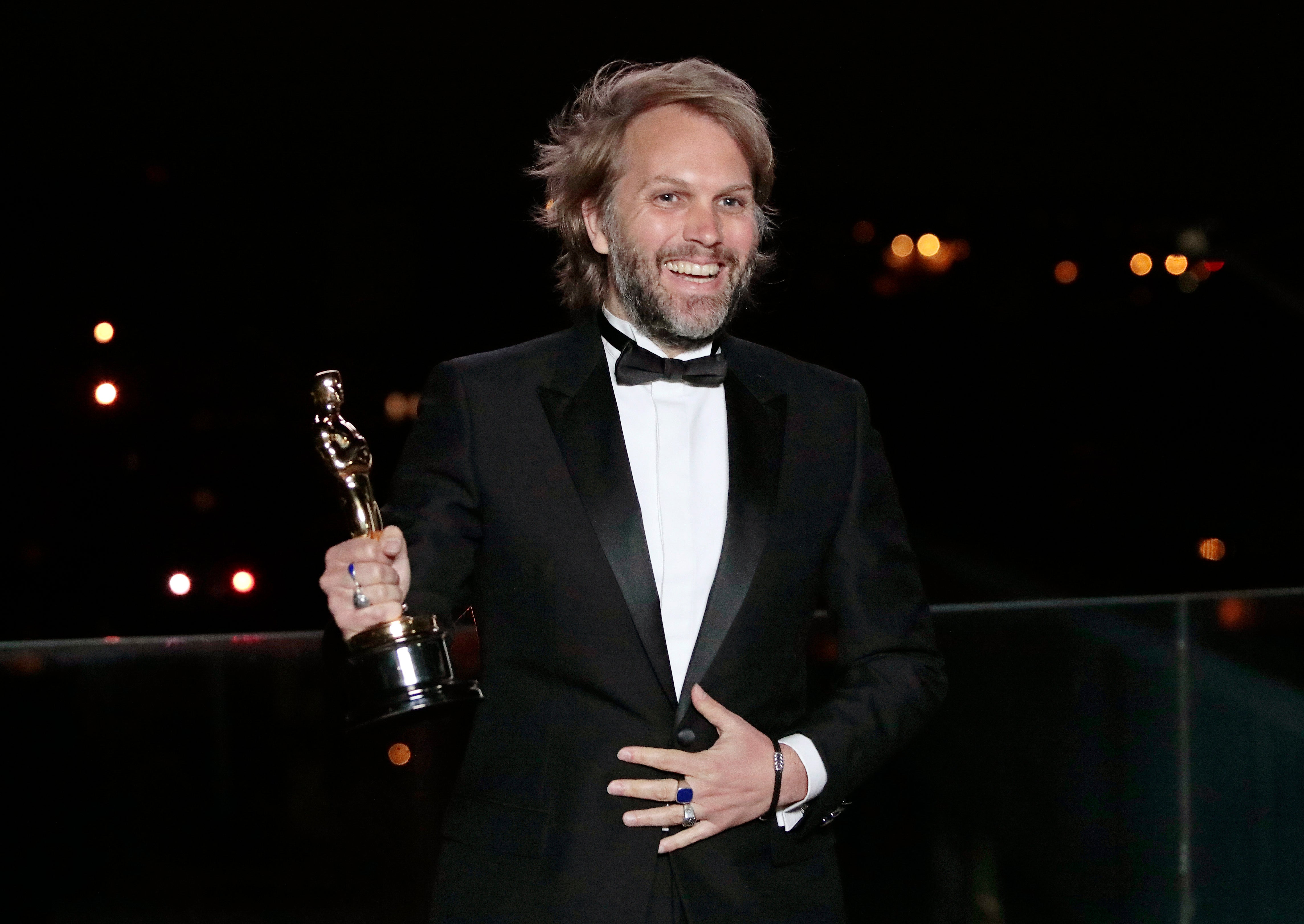 Florian Zeller with his Oscar after winning the Best Adapted Screenplay for the ‘The Father’