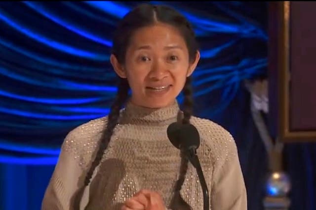 Chloe Zhao accepting the award for Best Director