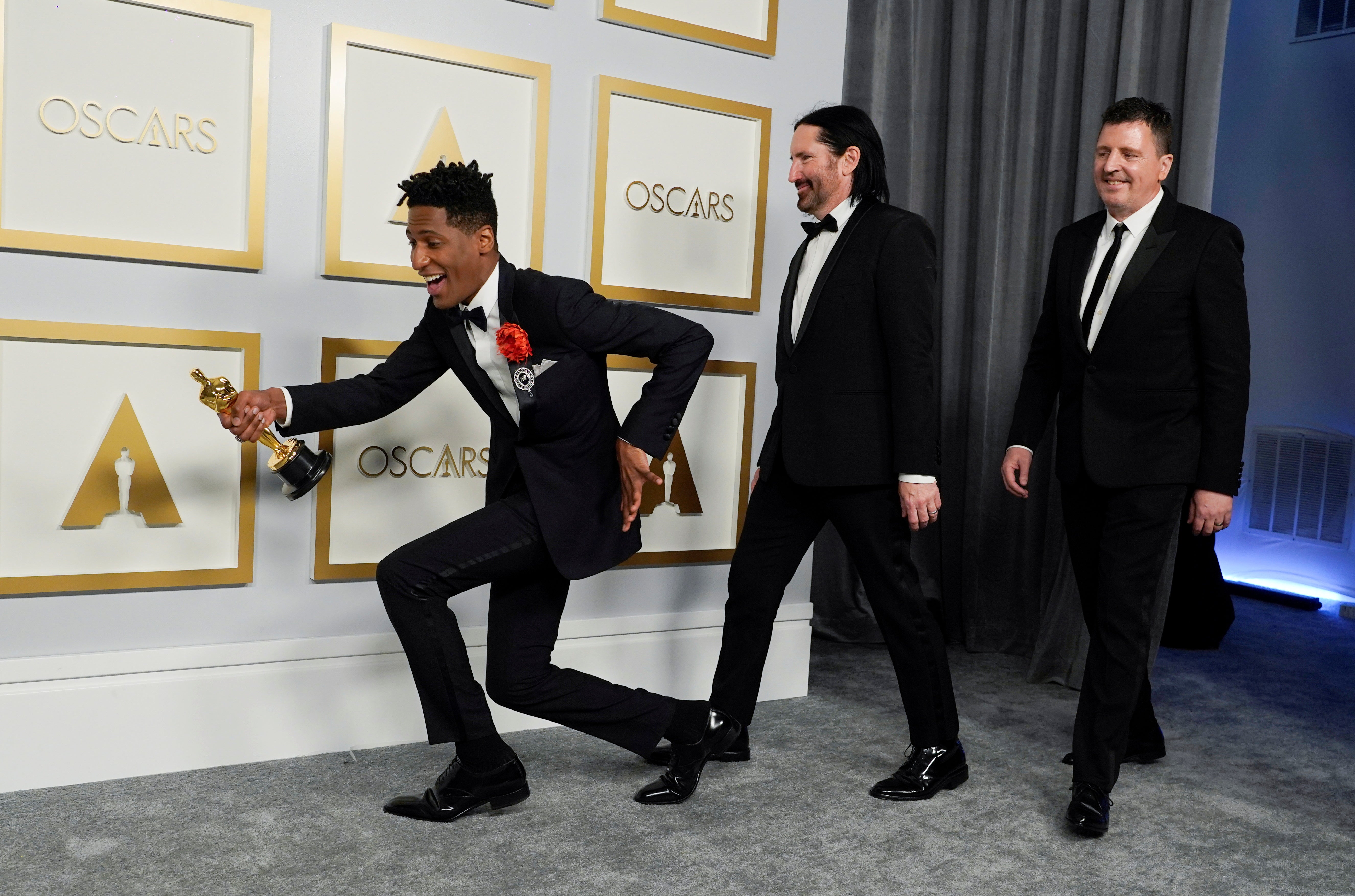 Jon Batiste, Trent Reznor and Atticus Ross, winners of the award for Best Music (Original Score) for ‘Soul’