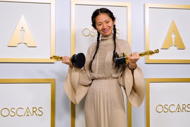 <p>Chloe Zhao, winner of the award for best picture for “Nomadland”</p>