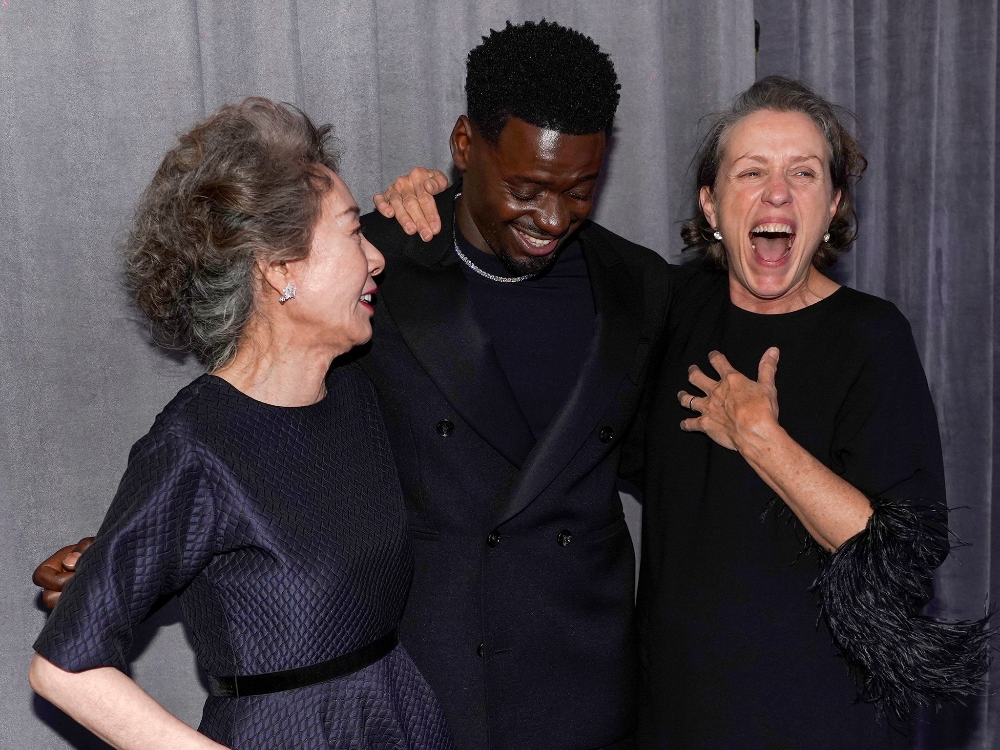 Yuh-Jung Youn, Daniel Kaluuya and Frances McDormand following their Oscar wins