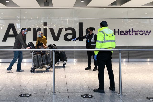 <p>Passengers arriving at Heathrow airport</p>