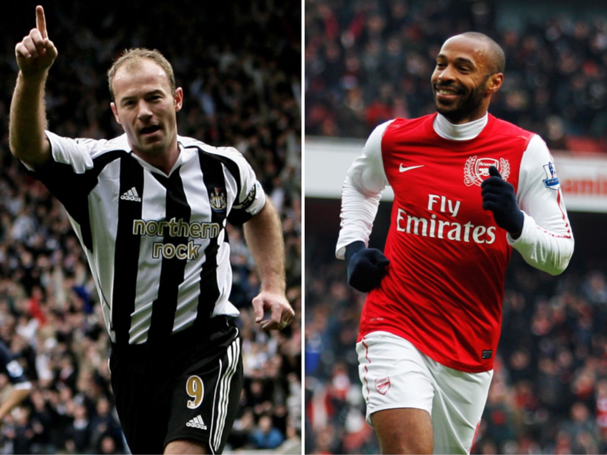 Newcastle striker Alan Shearer and Arsenal striker Thierry Henry