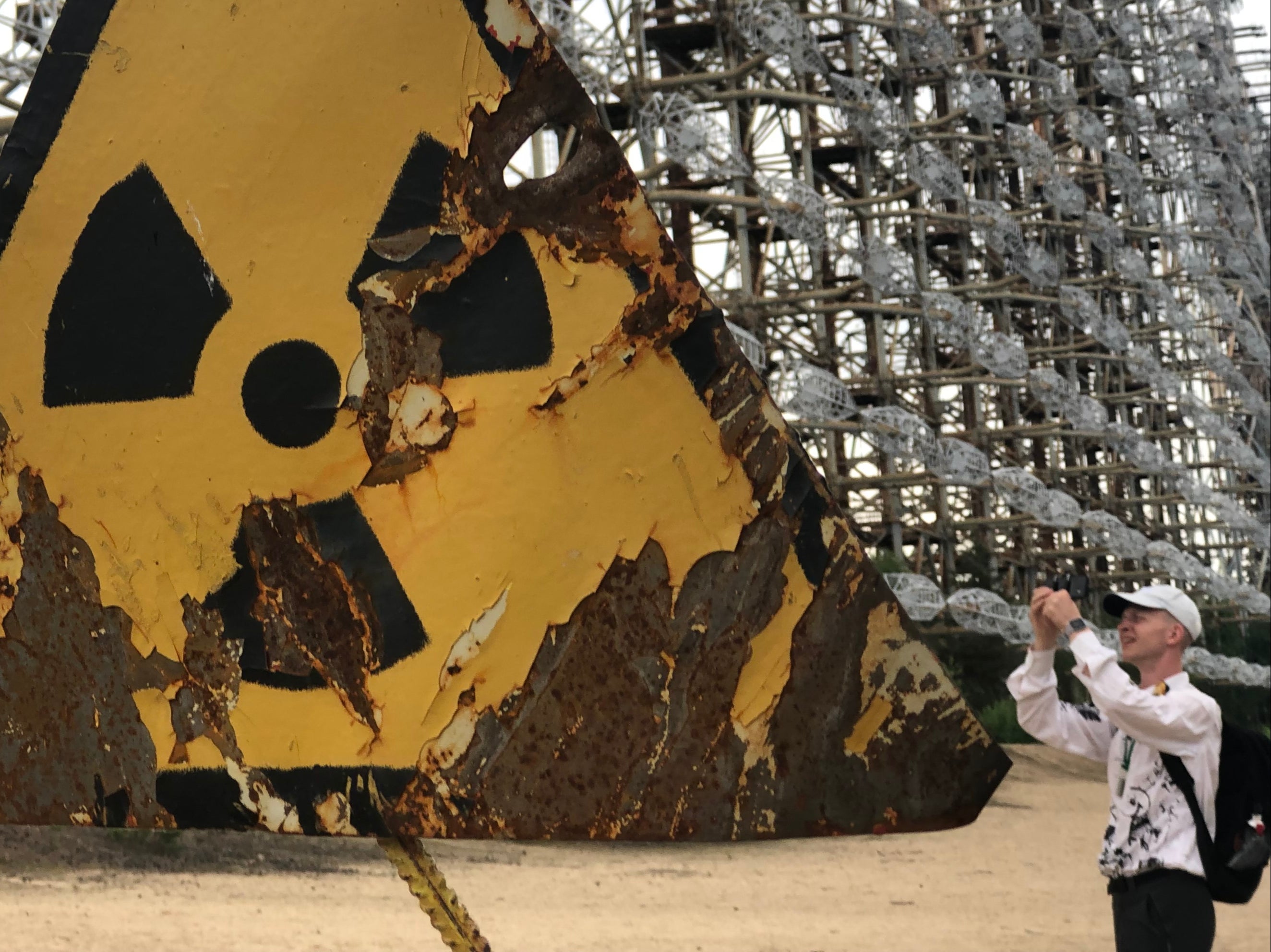 Exclusion zone: A tourist at the radar array close to the Chernobyl nuclear reactor