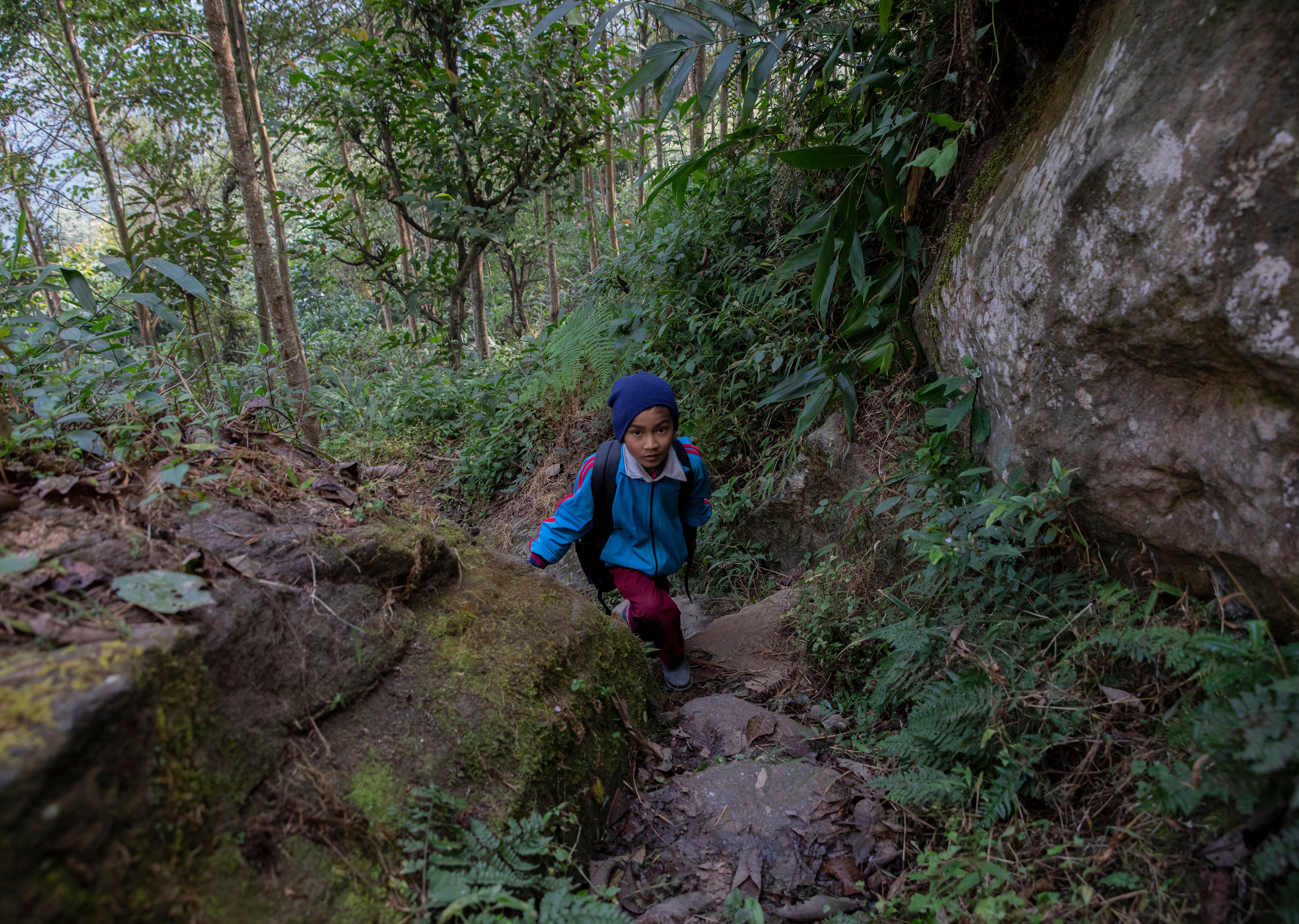 It takes over an hour each way for Amir, 6, to walk to school. The paths are treacherous and during times of heavy rainfall and storms there is a high chance of landslides and floods.