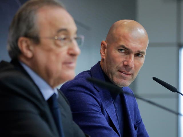 Real Madrid coach Zinedine Zidane (right) and club president Florentino Perez