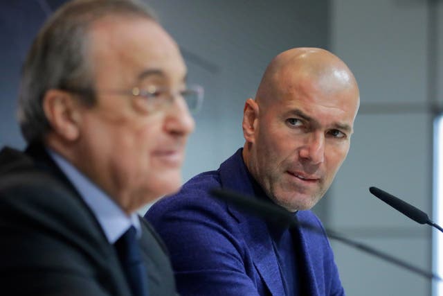 Real Madrid coach Zinedine Zidane (right) and club president Florentino Perez