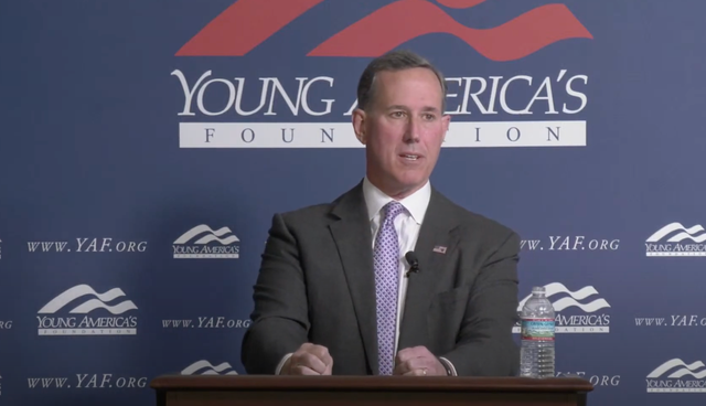 Rick Santorum address a right-wing student conference on 23 April.