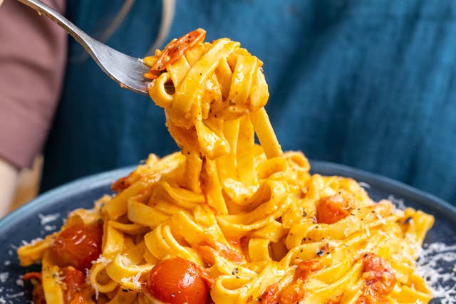 <p>Making your own pasta is a labour of love but it’s worth it for this roasted tomato and mascarpone tagliatelle</p>