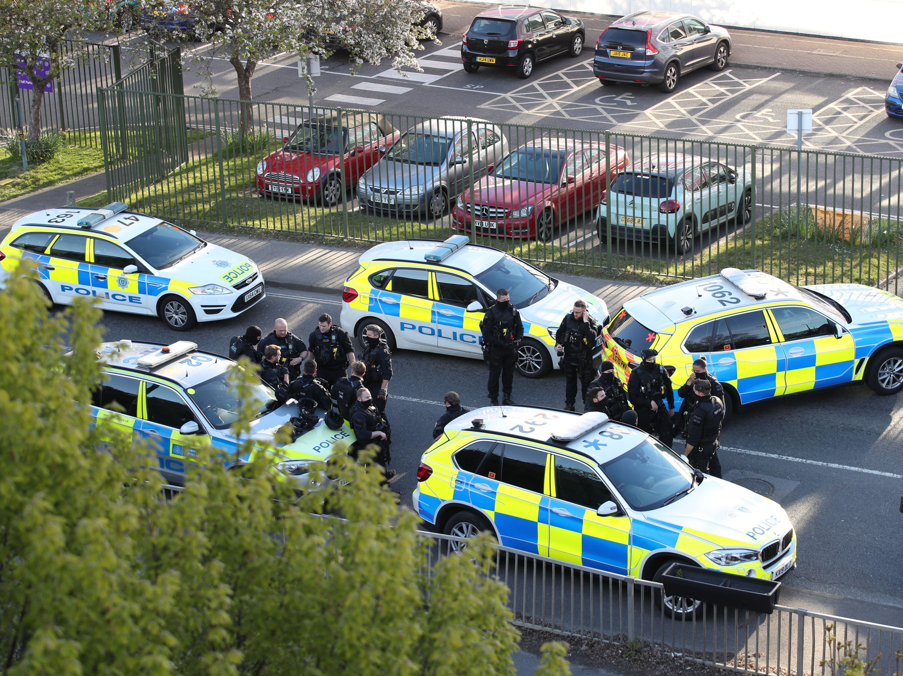Armed police at Crawley College, Crawley, West Sussex, following "reports of gunshot fire". A man has been detained at the scene in Crawley and two people have suffered injuries, not believed to be serious, police said