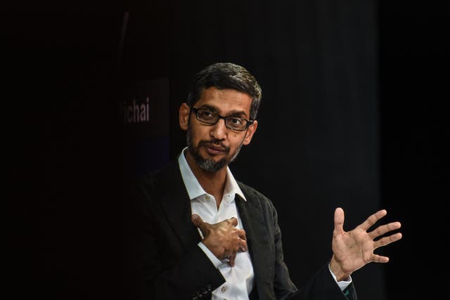 <p>Sundar Pichai speaks at the New York Times DealBook conference in New York City</p>