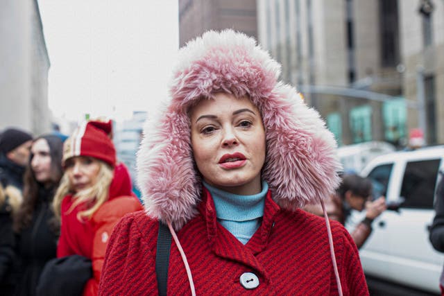 <p>File image: Actor Rose McGowan, who has accused Harvey Weinstein of rape, attends a press conference outside court on 6 January, 2020</p>
