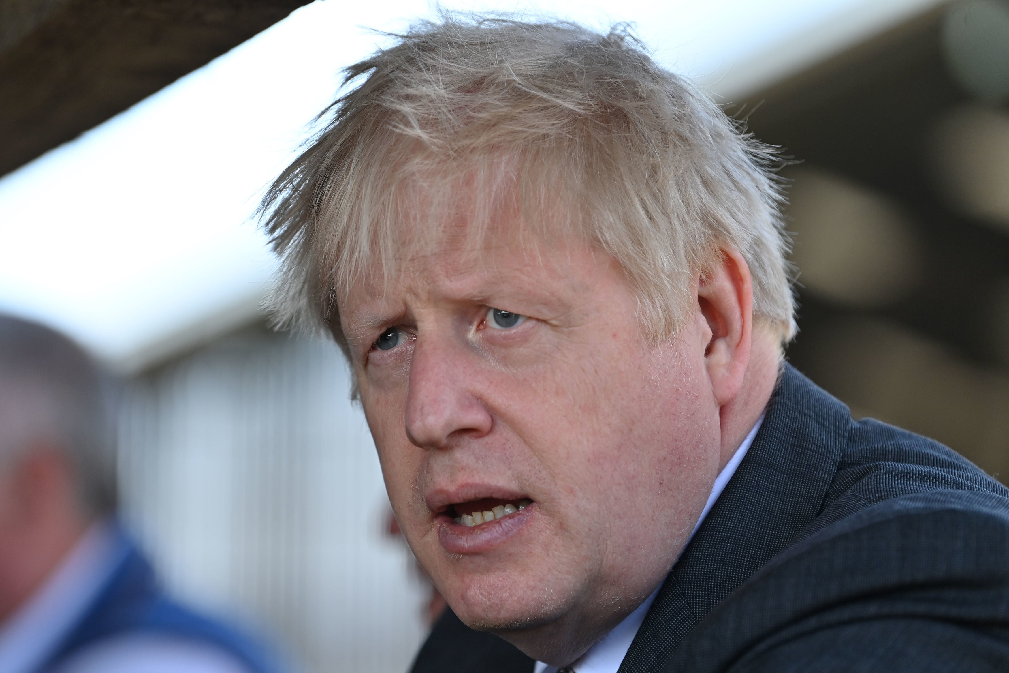 Boris Johnson during a visit to Moreton farm in Clwyd near Wrexham, north Wales, on Monday