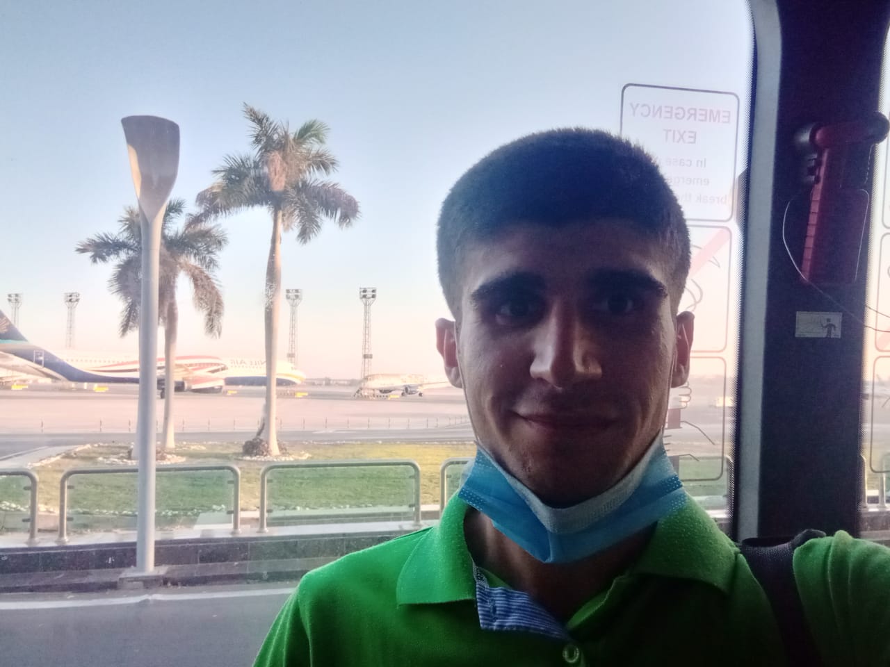 Mohammad Aisha at the airport in Egypt on his way home to Syria