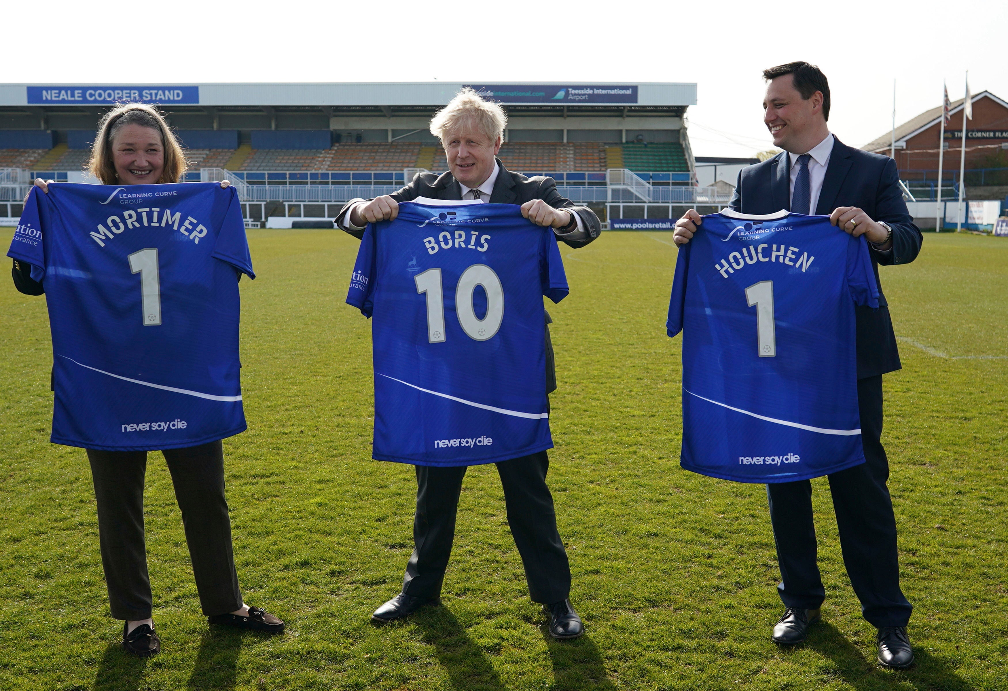 <p>Boris Johnson with Hartlepool by-election candidate Jill Mortimer and Tees Valley mayoral candidate Ben Houchen</p>