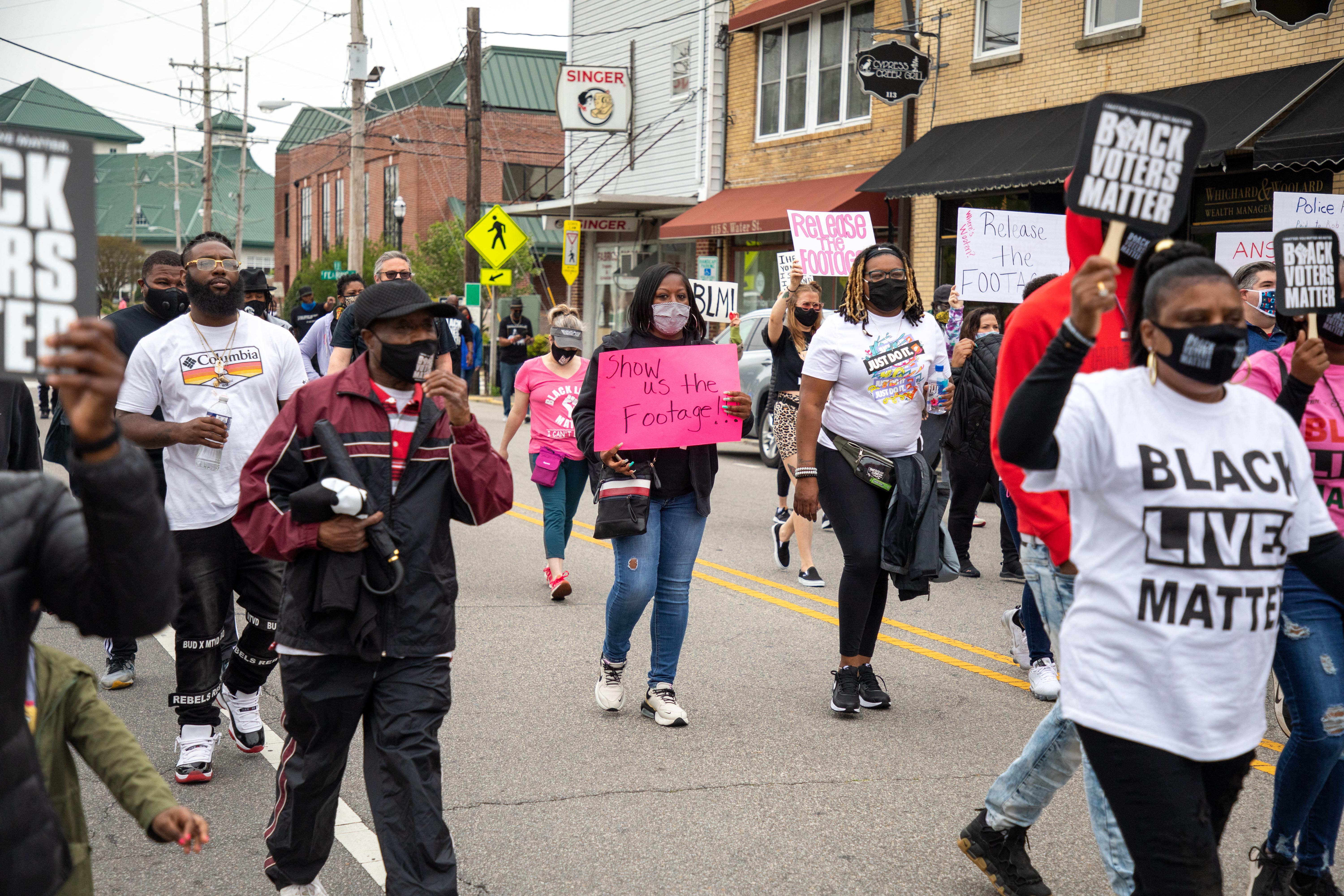 Protesters take to the streets calling for the release of body cam footage of the police killing of Andrew Brown in Elizabeth City, North Carolina.