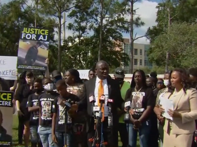 Civil rights attorney Ben Crump speaks during a press conference in Florida on 23 April