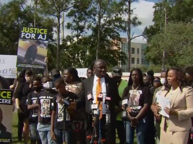 Civil rights attorney Ben Crump speaks during a press conference in Florida on 23 April. 