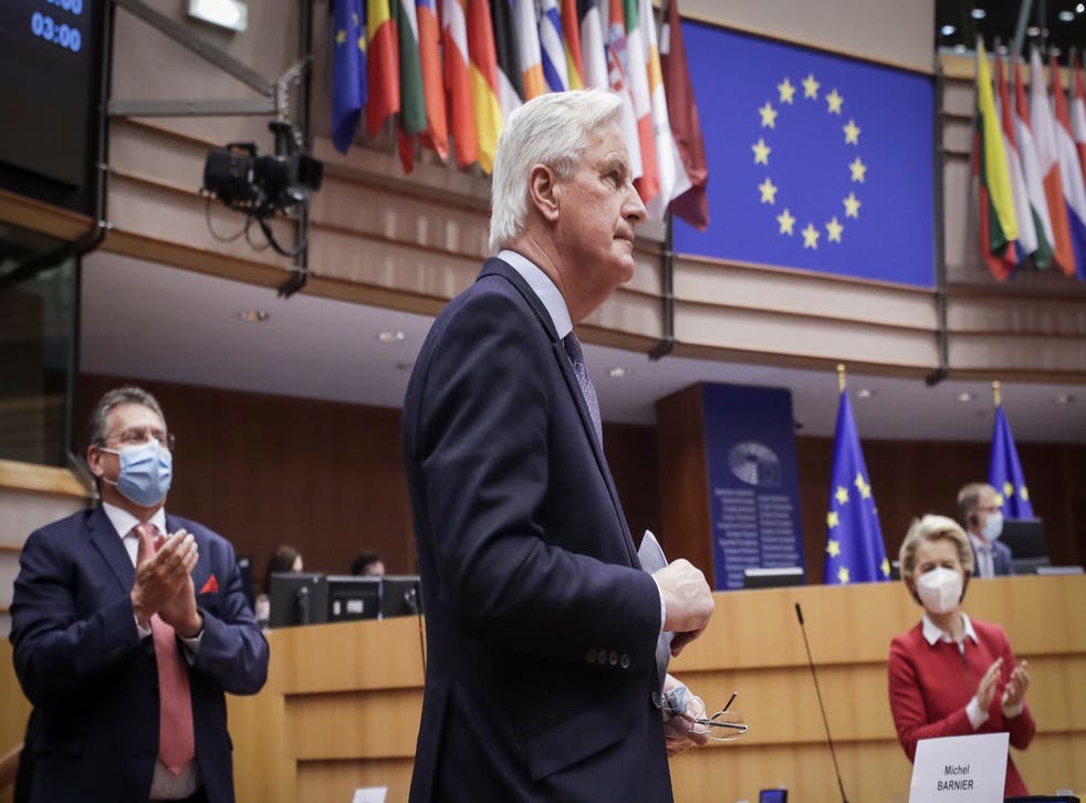 EU chief negotiator Michel Barnier and European Commission President Ursula von der Leyen at the debate on the EU-UK trade and cooperation agreement